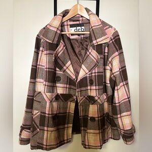 Vintage Deb Women's Checkered Pea Coat - Brown and Pink Size 2X